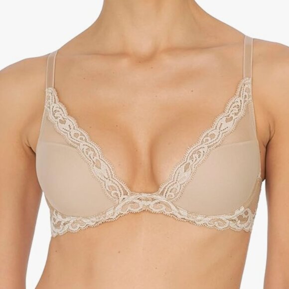 NWT Natori Women Feathers Lace Plunge T-Shirt Bra, cafe, 30D - Picture 1 of 4